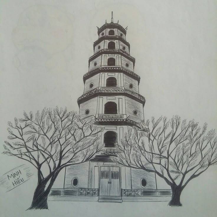 vẽ chùa thiên mụ đơn giản - Hình 2
