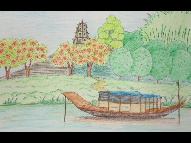 vẽ chùa thiên mụ đơn giản - Hình 4