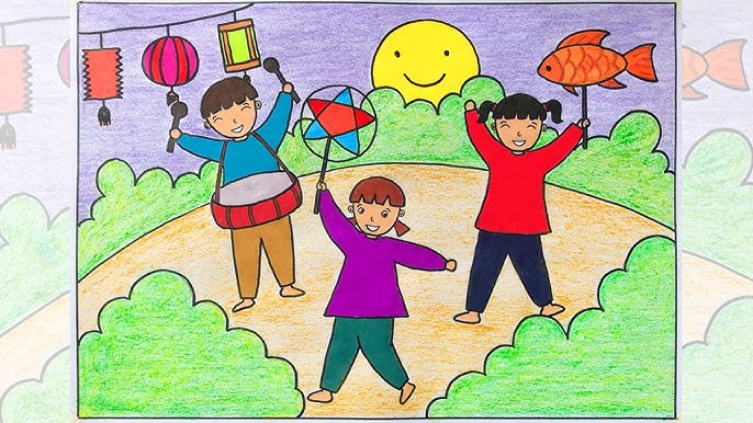 vẽ tranh chủ đề trung thu - Hình 4