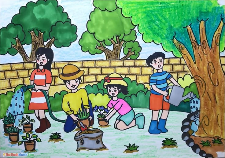 vẽ tranh cuộc sống quanh em đơn giản nhất - Hình 4