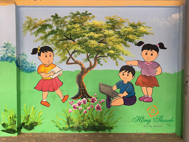 vẽ tranh tường trường tiểu học - Hình 2
