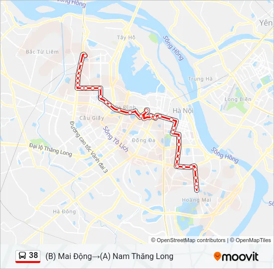 Lộ trình xe bus 38 phục vụ nhu cầu đi lại hằng ngày