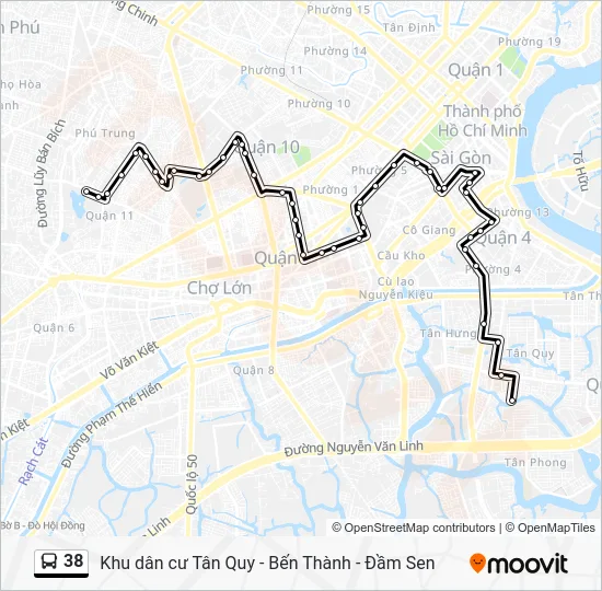 Xe bus 38 di chuyển qua nhiều khu vực trong thành phố