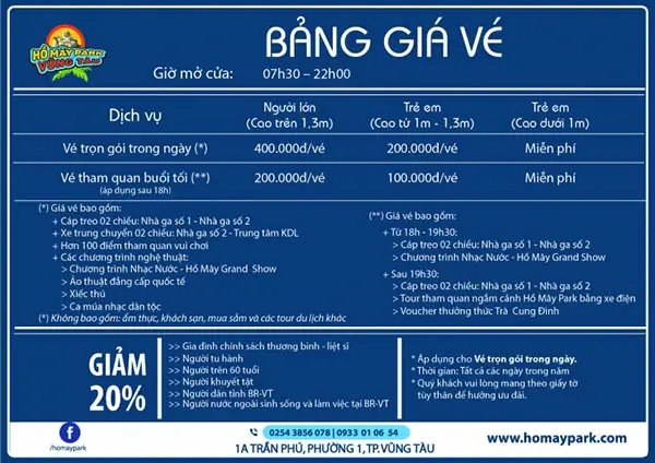 Cập Nhật Giá Vé Hồ Mây Vũng Tàu 2026 Cho Người Lớn Và Trẻ Em