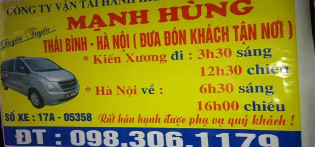 Đặt Vé Xe Mạnh Hùng Thái Bình: Số Điện Thoại, Lịch Trình & Giá Vé Đặt Vé Xe Mạnh Hùng Thái Bình: Số Điện Thoại, Lịch Trình & Giá Vé
