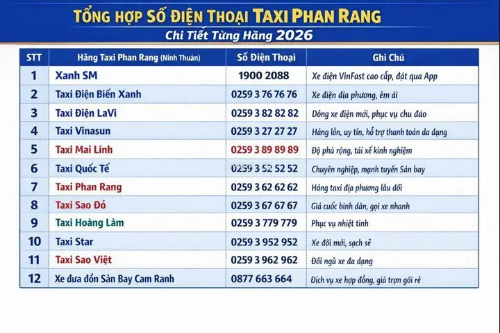 Tổng Hợp 10 Hãng Taxi Phan Rang Giá Rẻ, Hỗ Trợ 24/7 Cho Du Khách