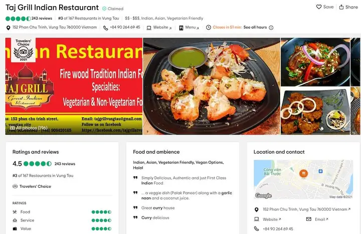 Xem Taj Grill Indian Restaurant – Thực Đơn, Giá & Không Gian