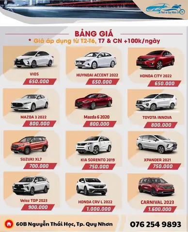 Thuê Xe Tự Lái Quy Nhơn: Giá Rẻ & Đa Dạng