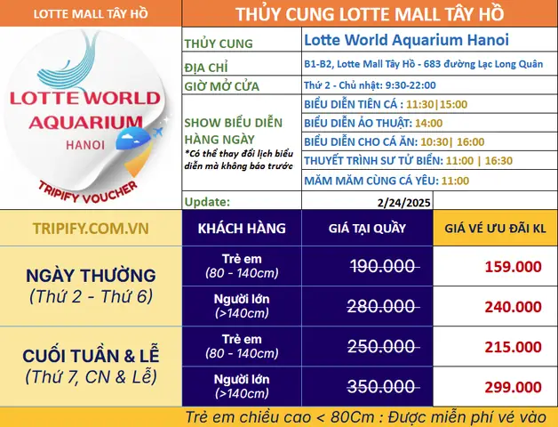 Cập Nhật Giá Vé Thủy Cung Lotte Tây Hồ – Giá, Giờ Mở & Ưu Đãi