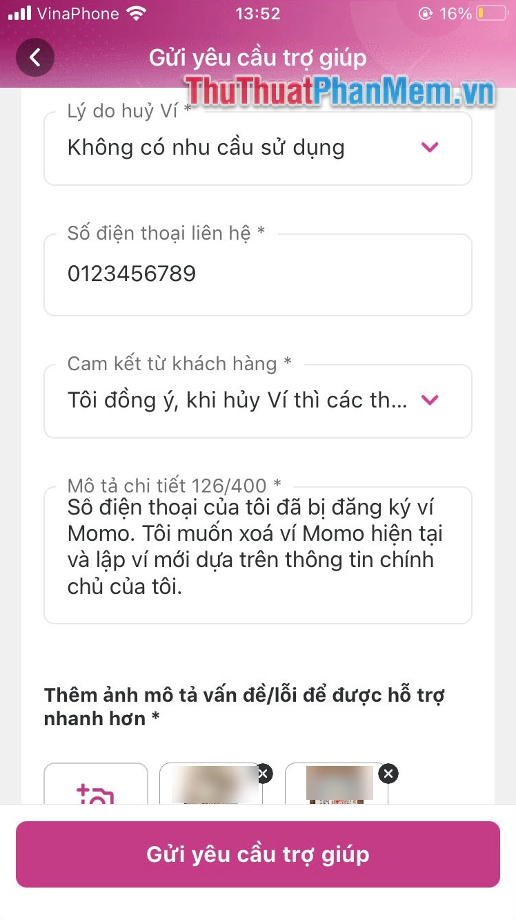 Bạn điền đầy đủ các thông tin được yêu cầu