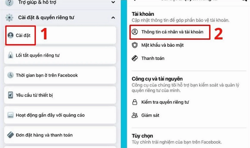 Chọn cài đặt và đi đến mục thông tin cá nhân trên ứng dụng