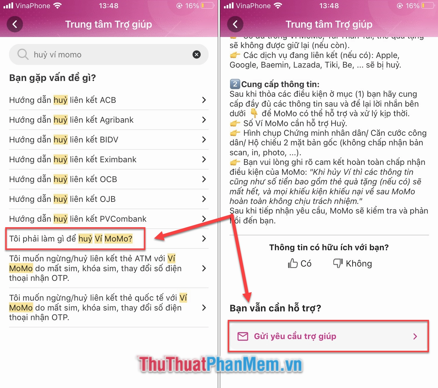 Cuộn xuống cuối bài viết và chọn Gửi yêu cầu trợ giúp