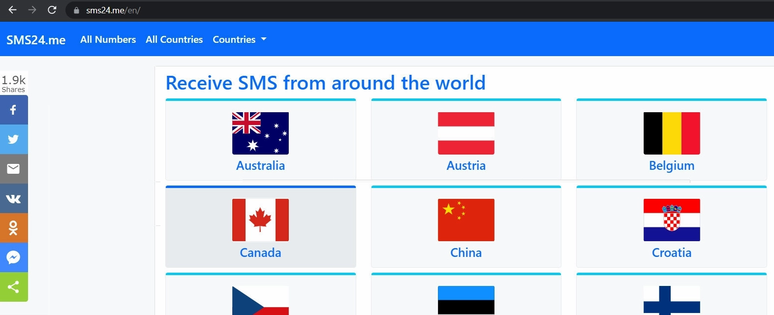 Giao diện trang web SMS24, một công cụ hữu ích để random số điện thoại Việt Nam ảo