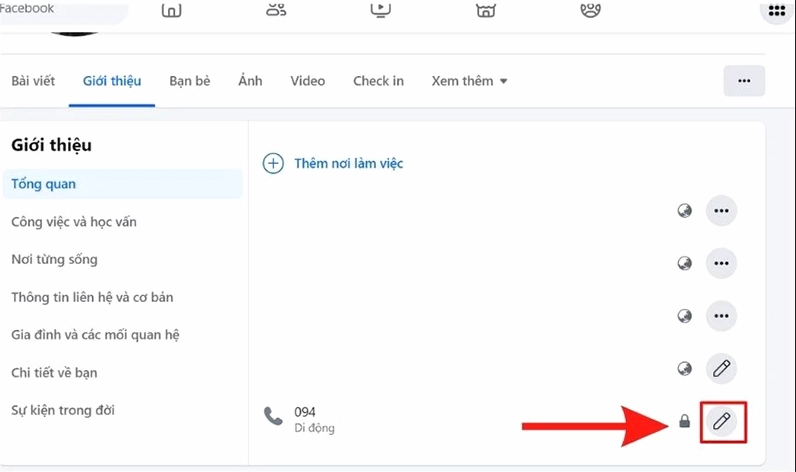 Thao tác chỉnh sửa thông tin số điện thoại cá nhân