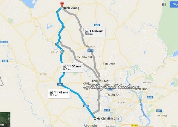 Bản đồ đường đi từ Sài Gòn đến Bình Dương
