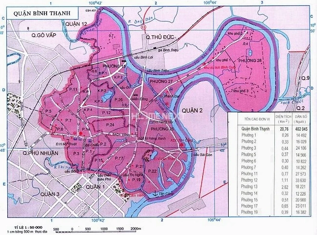 Bản đồ vị trí địa lý Quận Bình Thạnh TP HCM, cho thấy sự gần gũi với các khu vực lân cận