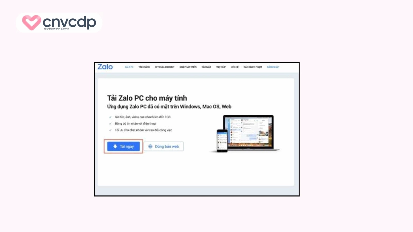 Bước 1: Mở trình duyệt trên MacBook và truy cập website chính thức của Zalo.