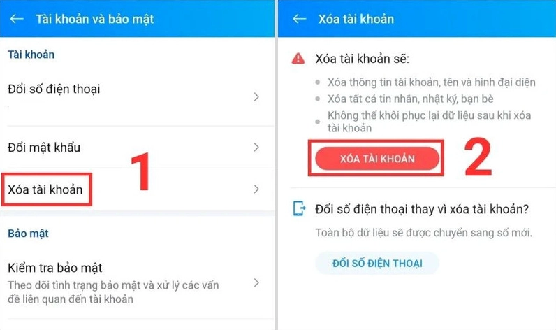 Các bước xoá tài khoản Zalo