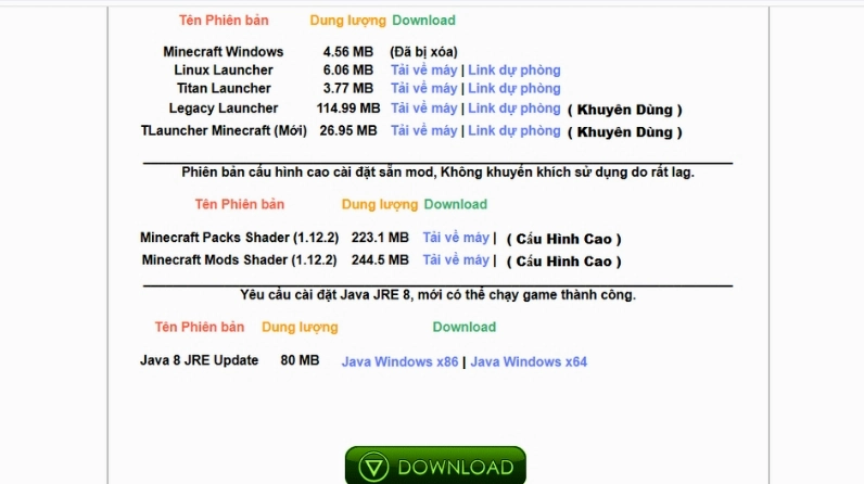 Chọn phiên bản Minecraft PC phù hợp để tải về