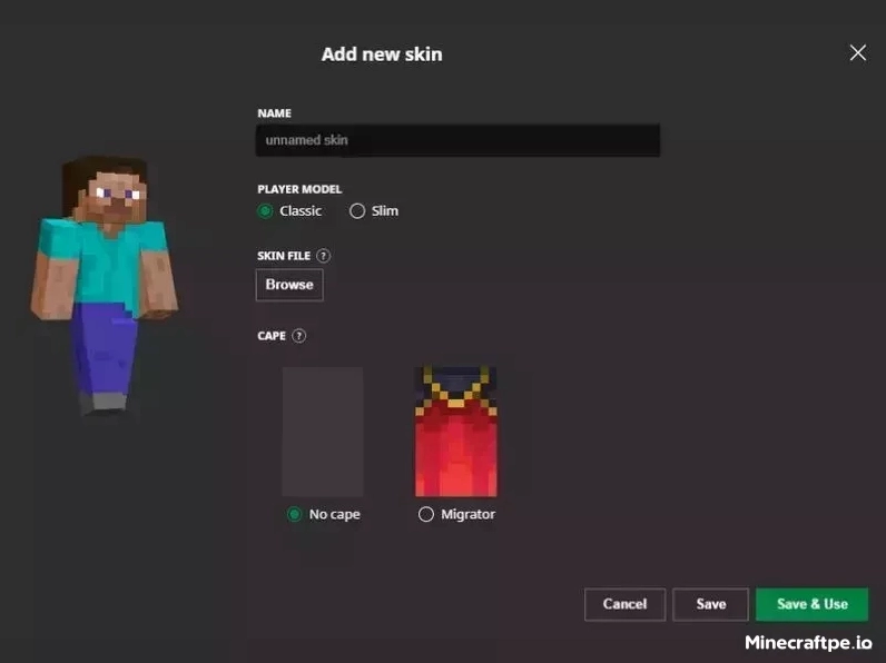 Chọn Save & Use Để Lưu Skin Minecraft