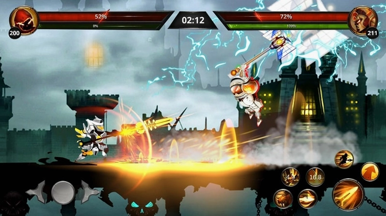 Giao diện chiến đấu của Stickman Legends Mod