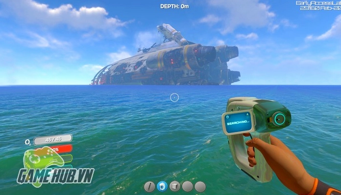 Giao diện game Subnautica với các yếu tố sinh tồn dưới biển