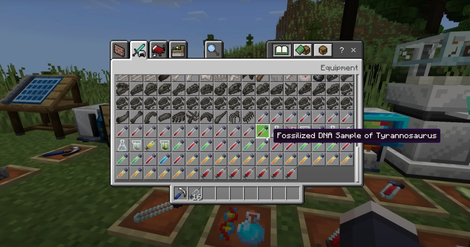 Giao diện Minecraft với mod công viên khủng long