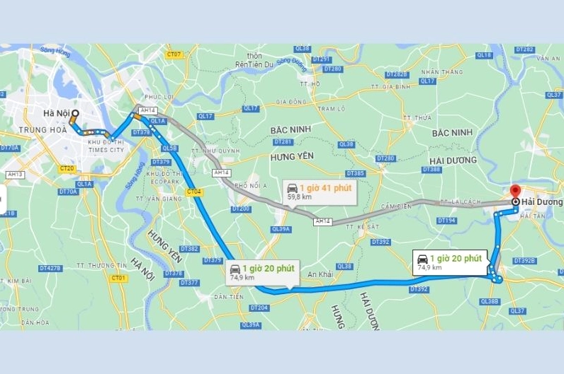Khoảng cách Hà Nội - Hải Dương
