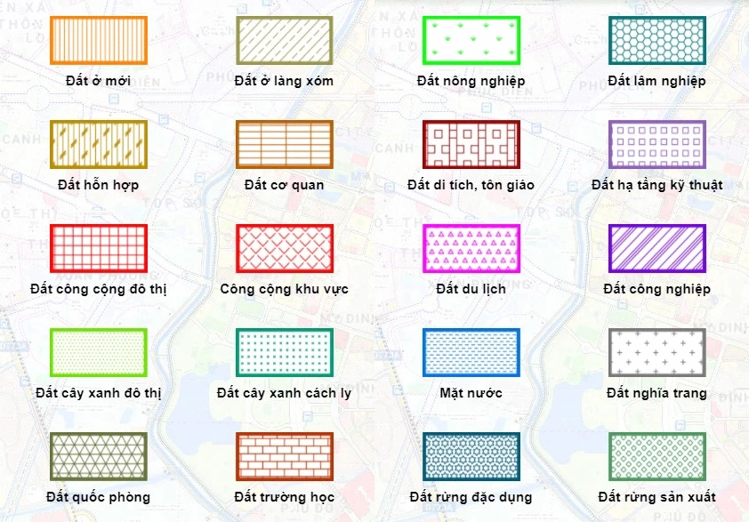 Ký hiệu các loại đất trên bản đồ quy hoạch.