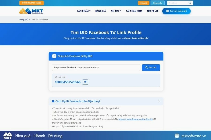 Lấy UID Facebook trên website