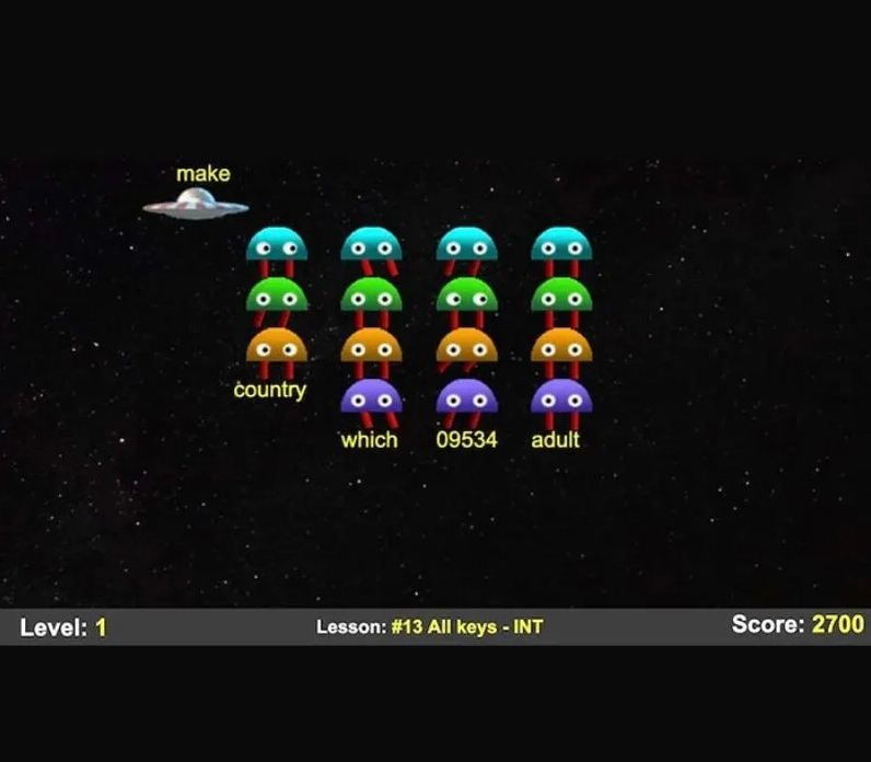 Màn hình hiển thị các cấp độ khó trong game tập đánh chữ