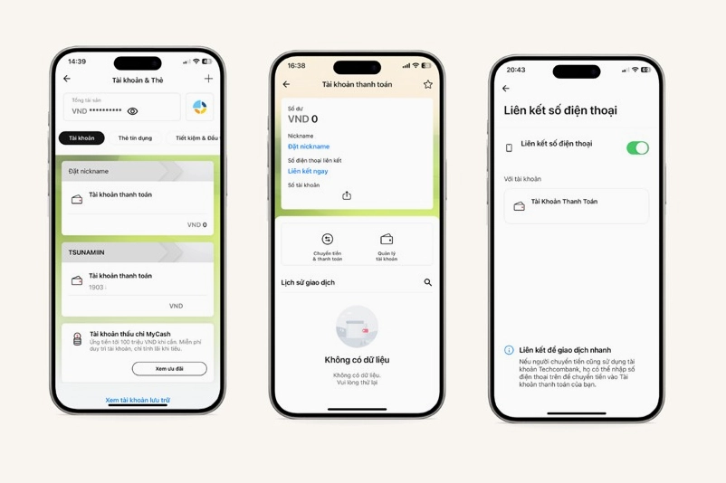 Mở tài khoản ngân hàng trùng số điện thoại trên Techcombank Mobile