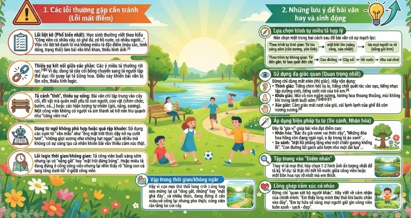 Những lưu ý cần nhớ khi viết bài văn tả công viên lớp 5