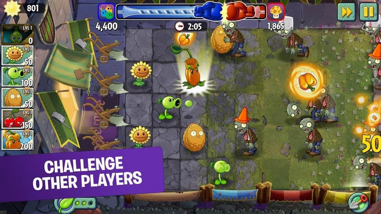 Plants vs Zombies 2: Thử thách người chơi khác trong đấu trường