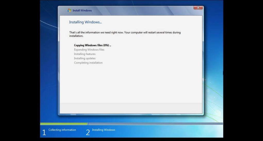 Quá trình cài đặt Windows 7 đang diễn ra