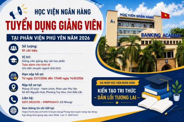Thông báo tuyển dụng của Học viện Ngân hàng - Phân viện Phú Yên