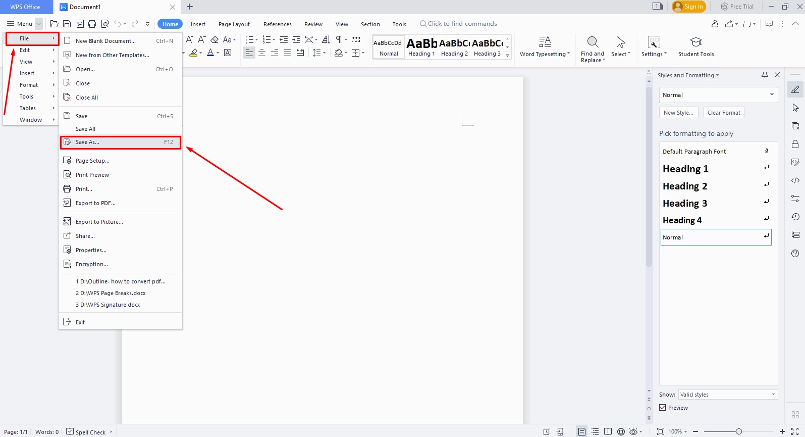 Tính năng xuất tệp của WPS Office 2019 Premium Full