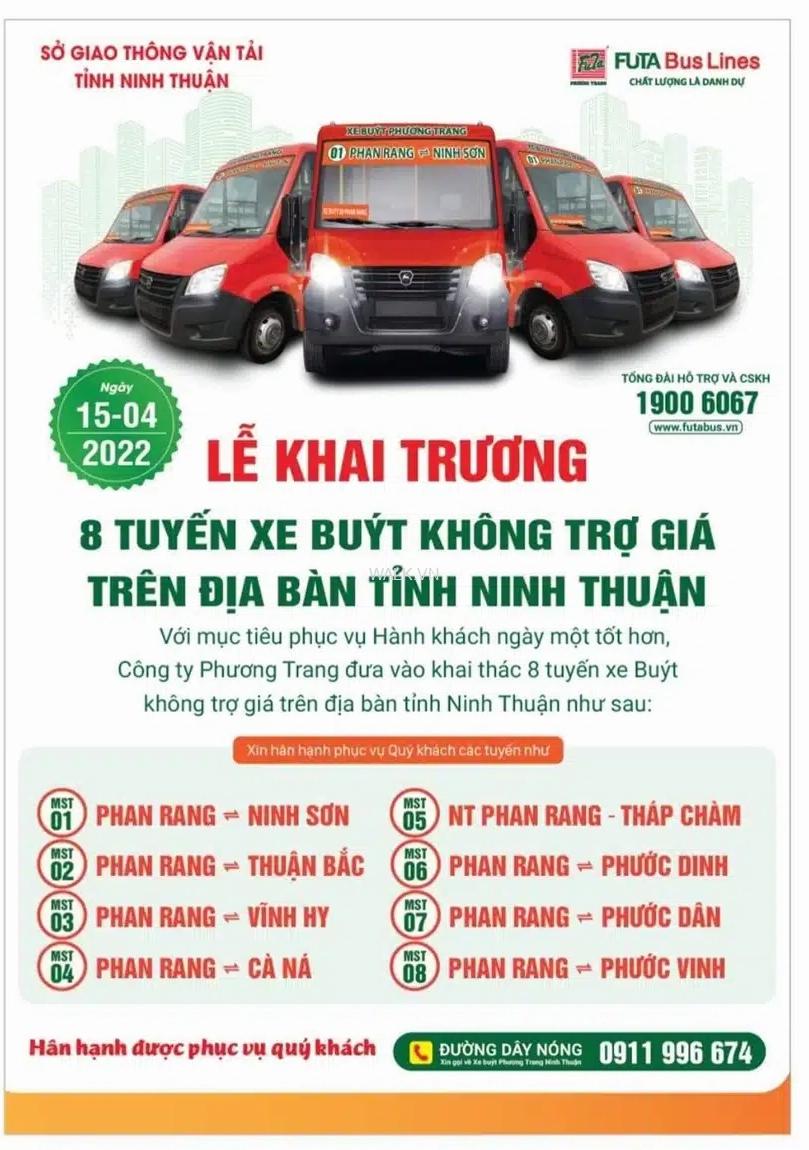 Xe Phương Trang phục vụ hành khách tại Ninh Thuận
